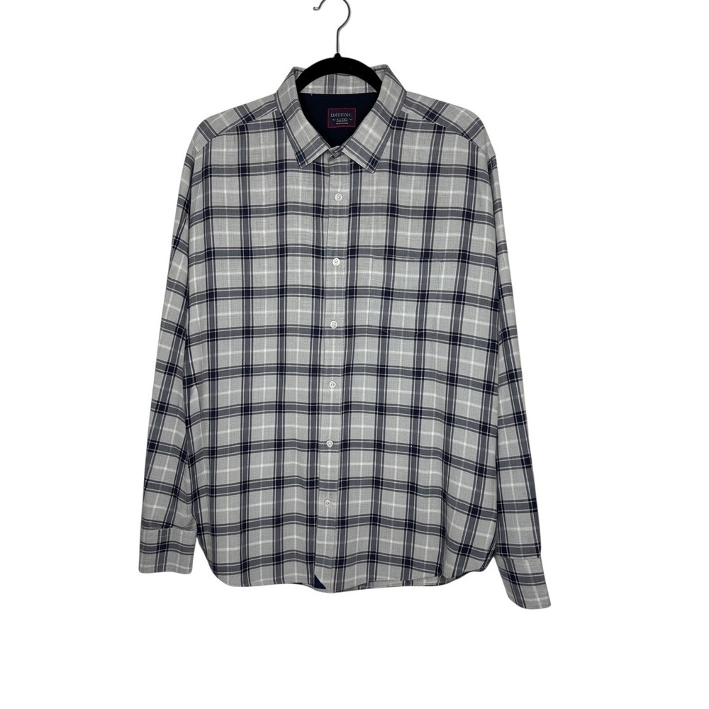 UNTUCKit Atwater Mens XXL Grey Navy Blue Plaid Flannel Button Down Shirt Cotton